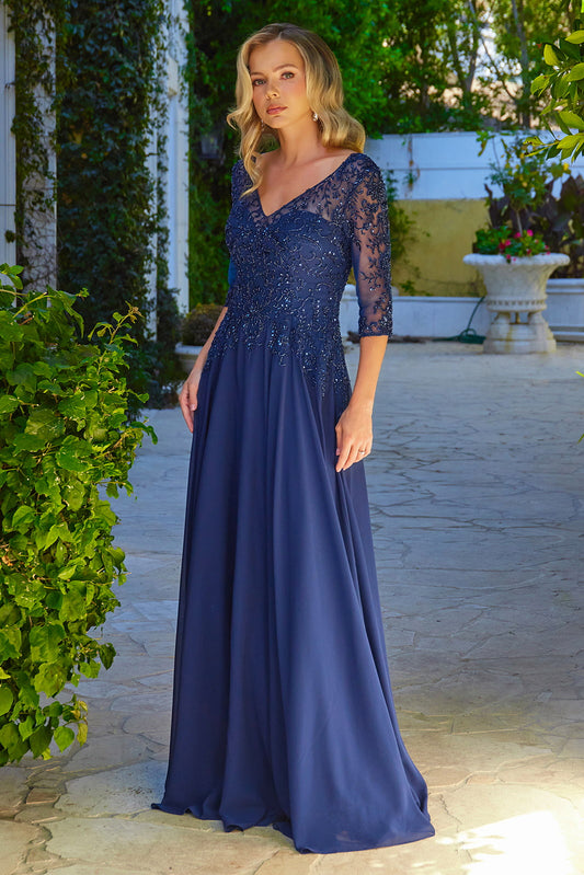 Embroidery Illusion V-Neckline A-Line Women Formal Dress by Elizabeth K - GL3573 - Special Occasion/Curves