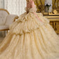 Glitter Cut-Away Shoulder Quinceanera Dress by Elizabeth K - GL3646
