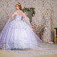 Glitter 3-D Flower Off Shoulder Quinceanera Dress by Elizabeth K - GL3179