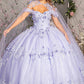 Glitter 3-D Flower Off Shoulder Quinceanera Dress by Elizabeth K - GL3179