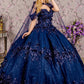 Glitter 3-D Flower Off Shoulder Quinceanera Dress by Elizabeth K - GL3179