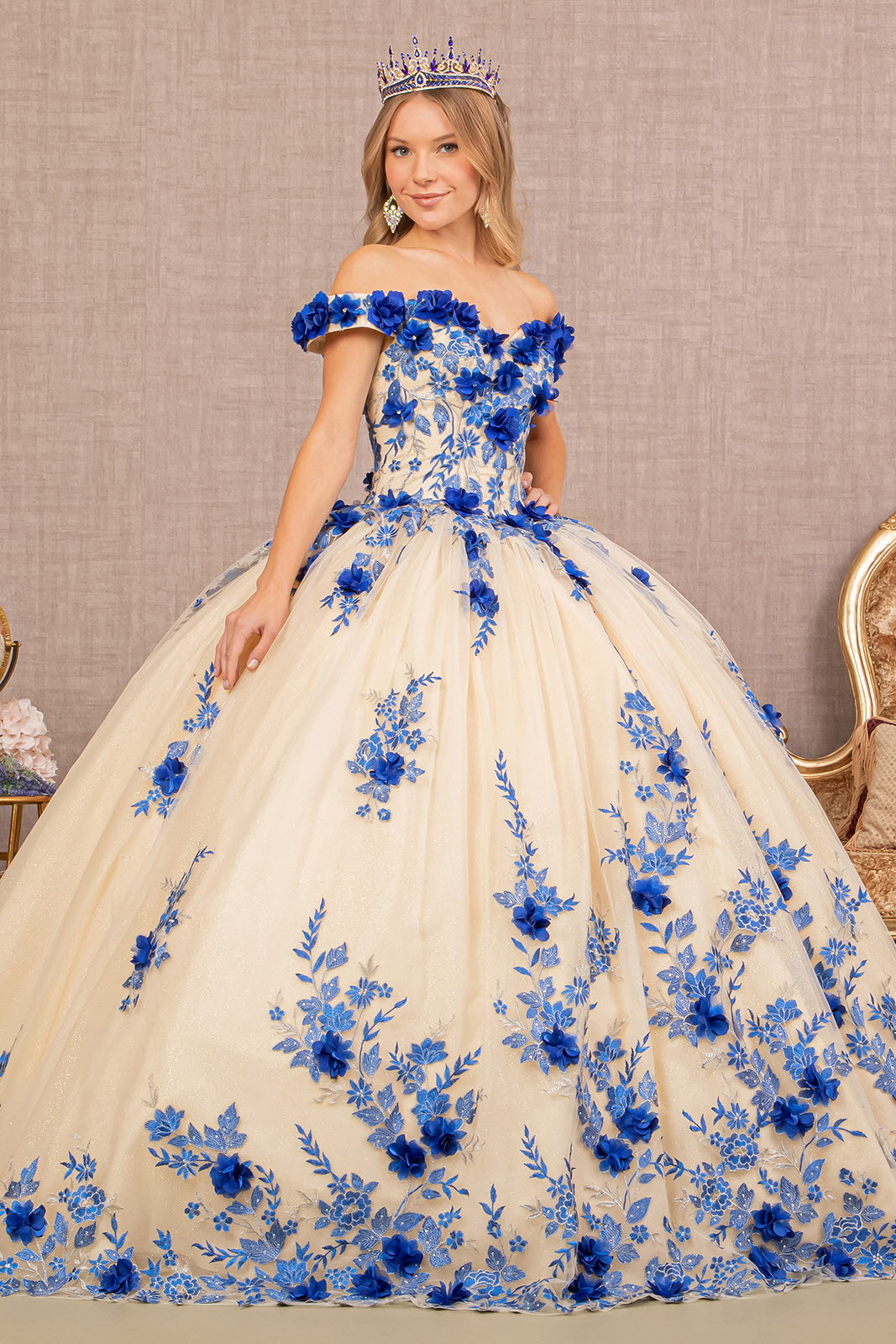 3-D Embroidery Off Shoulder Quinceanera Dress by GLS by Gloria - GL3105