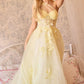 One Shoulder Illusion Tulle & Floral Bodice A-line Slit Gown by Andrea & Leo Couture A1053 LEILA GOWN - Special Occasion