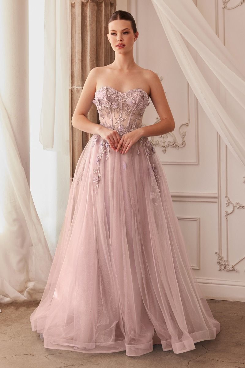 Floral Strapless Ball Gown by Andrea & Leo Couture A1108 Penelope Gown - Special Occasion