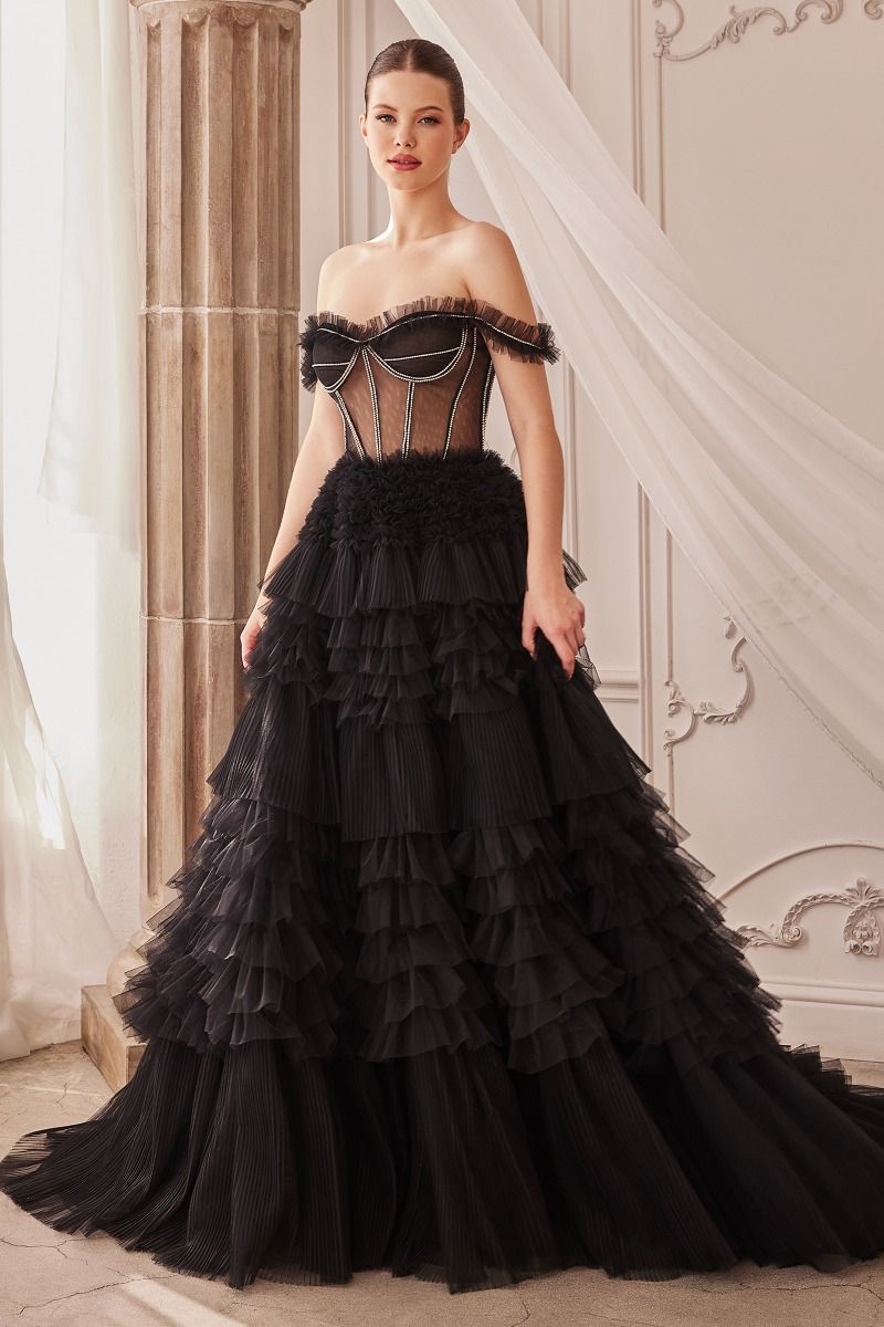 Off the Shoulder Rhinestones Ruffle Corset Ball Gown by Andrea & Leo Couture A1150 - Special Occasion