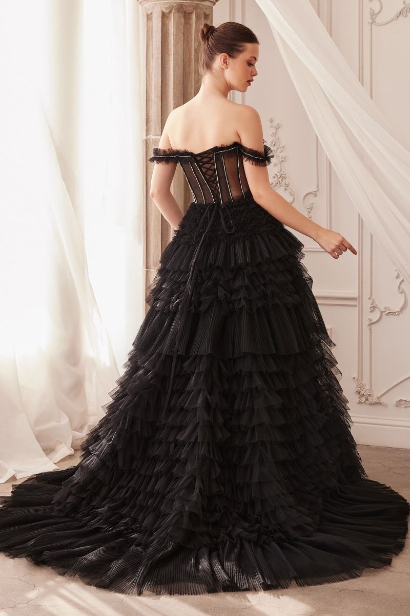 Off the Shoulder Rhinestones Ruffle Corset Ball Gown by Andrea & Leo Couture A1150 - Special Occasion