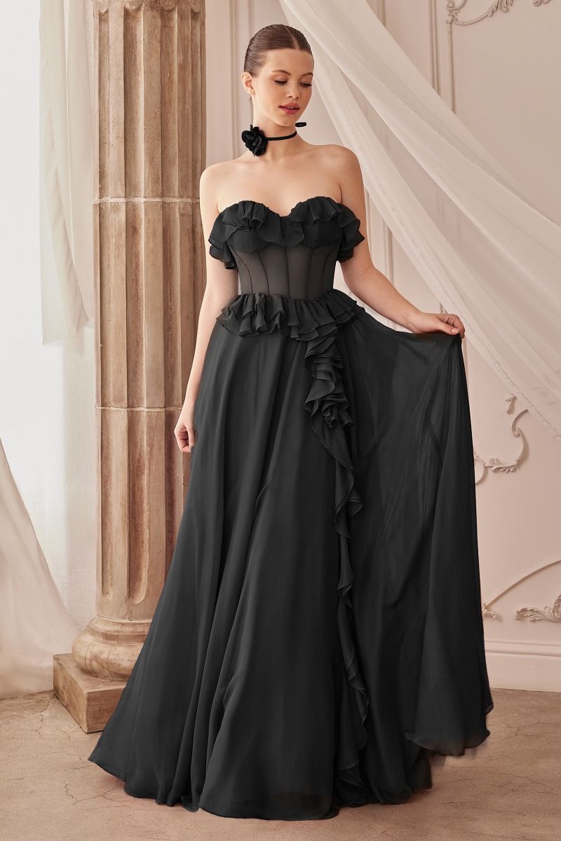 Strapless Chiffon Ruffle A-Line Formal Evening Gown by Andrea & Leo Couture - A1341 - Special Occasion