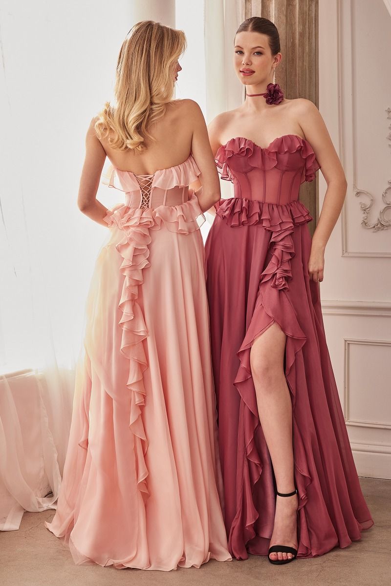 Strapless Chiffon Ruffle A-Line Formal Evening Gown by Andrea & Leo Couture - A1341 - Special Occasion