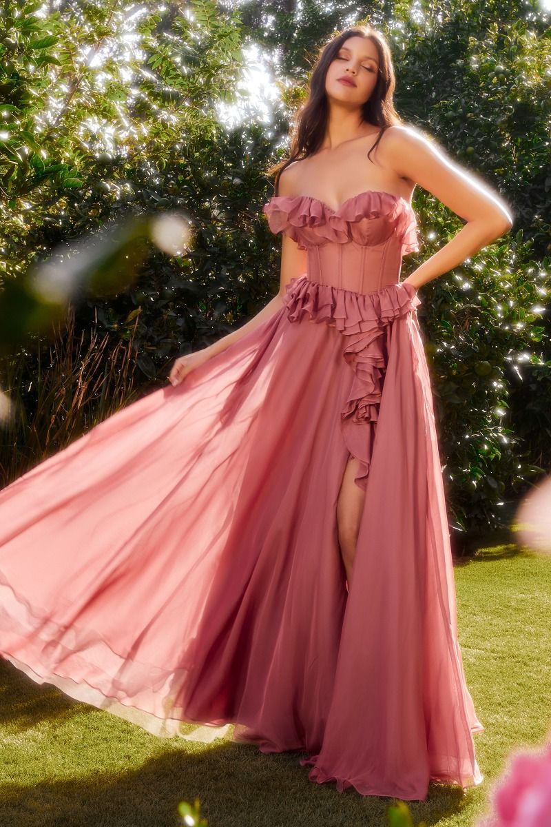 Strapless Chiffon Ruffle A-Line Formal Evening Gown by Andrea & Leo Couture - A1341 - Special Occasion