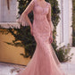 Fitted Lace V-Neckline Mermaid Women Formal Evening Gown by Andrea & Leo Couture A1342 - Special Occasion/Curves