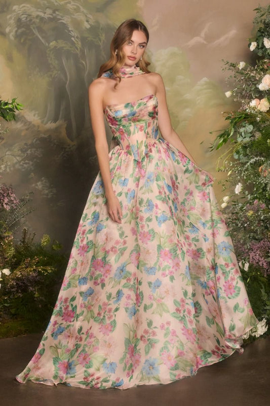 Strapless Draped Neckline Gown by Andrea and Leo A1425 - Special Occasion