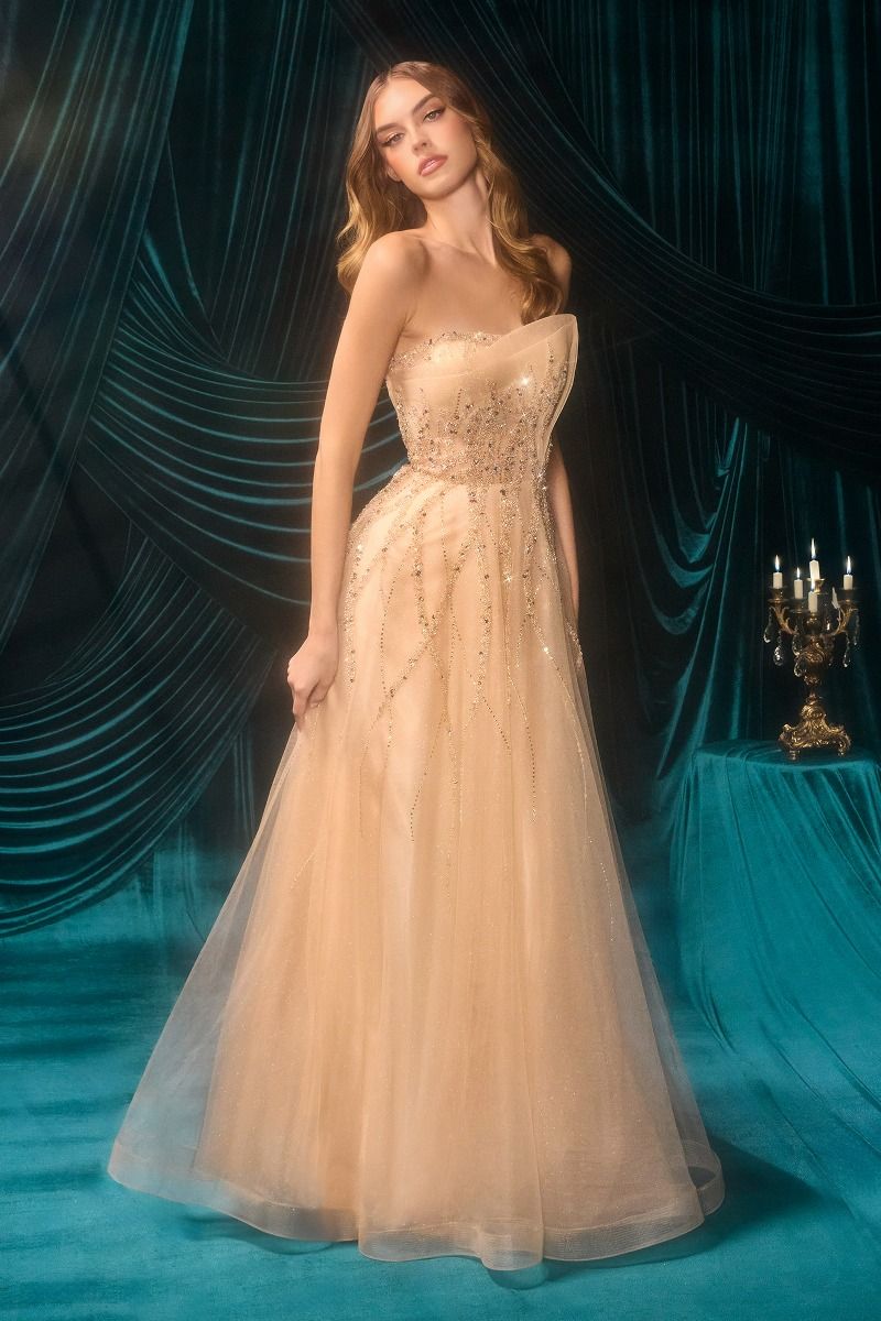 Strapless Soft Floral A-Line Gown by Andrea and Leo A1491 - Special Occasion