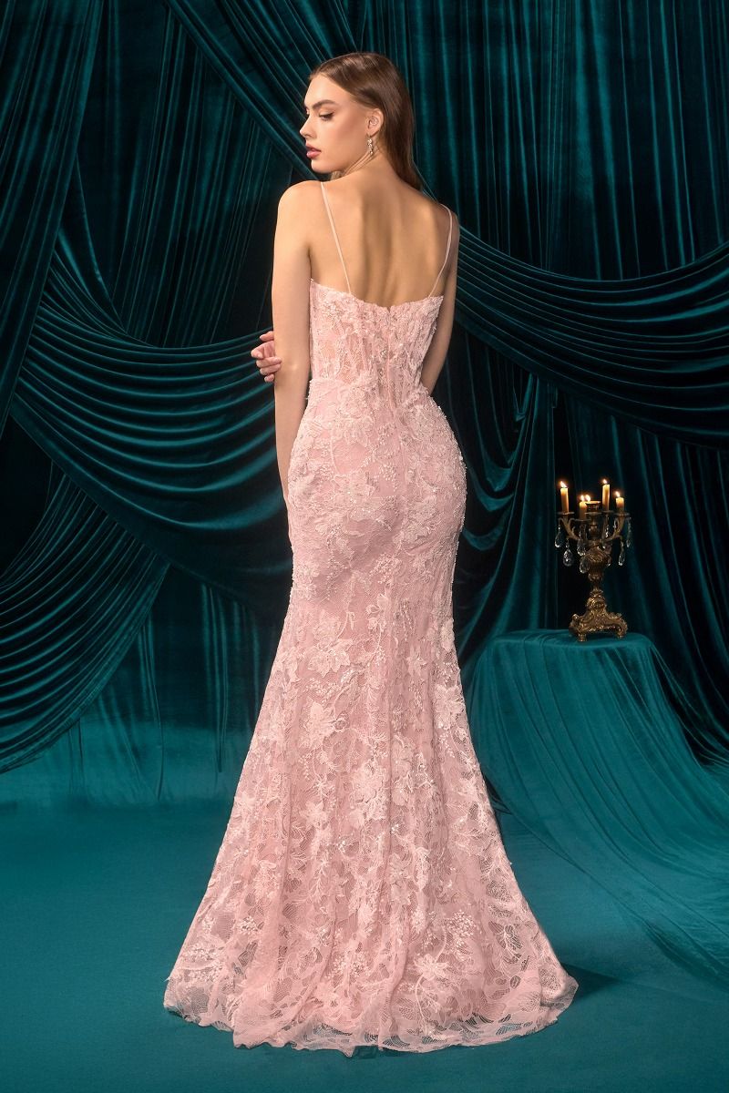 Floral Lace Bodice Leg Slit Gown by Andrea and Leo A1499 - Special Occasion