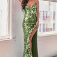 Fitted Paillette V-Neckline Leg Slit Gown By Ladivine B1141 - Women Evening Formal Gown - Special Occasion