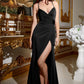 Gathered Stretch Satin Leg Silt Gown By Astee BD4002 - Women Evening Formal Gown - Special Occasion