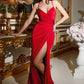 Gathered Stretch Satin Leg Silt Gown By Astee BD4002 - Women Evening Formal Gown - Special Occasion
