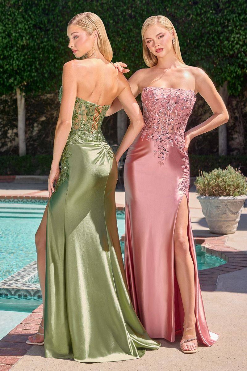 Stretch Satin Strapless Neckline Gown By Ladivine C168 - Women Evening Formal Gown - Special Occasion
