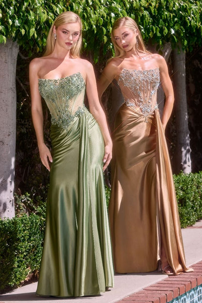 Strapless Illusion Mermaid Gown By Ladivine C169 - Women Evening Formal Gown - Special Occasion