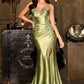 Fitted Strapless Embroidery Leg Slit Gown By Ladivine CA119 - Women Evening Formal Gown - Special Occasion