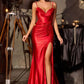 Fitted Strapless Embroidery Leg Slit Gown By Ladivine CA119 - Women Evening Formal Gown - Special Occasion