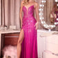 Embellishment Plunging Illusion High Slit Gown By Ladivine CB164 - Women Evening Formal Gown - Special Occasion