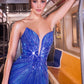 Embellishment Plunging Illusion High Slit Gown By Ladivine CB164 - Women Evening Formal Gown - Special Occasion