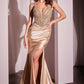 Glitter Deep V-Neckline Leg Slit Gown By Ladivine CC0238 - Women Evening Formal Gown - Special Occasion