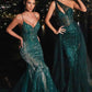 One Shoulder Glitter Tulle Leg Slit Gown by Cinderella Divine J869 - Special Occasion