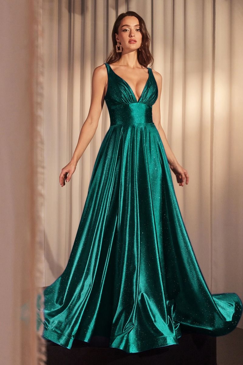 Glimmering Stretch Satin A-Line Gown by Cinderella Divine CC2349 - Special Occasion