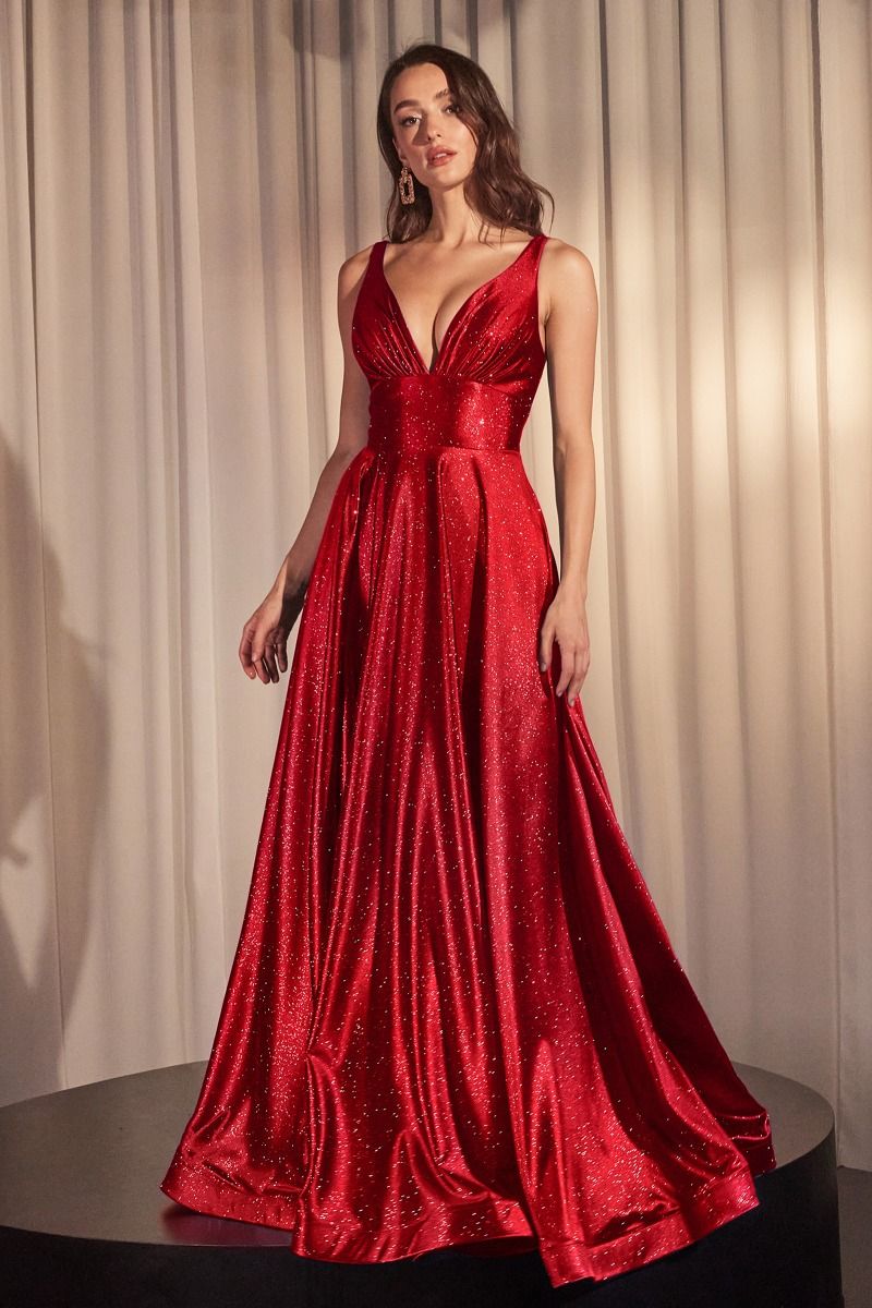 Glimmering Stretch Satin A-Line Gown by Cinderella Divine CC2349 - Special Occasion