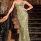 Strapless Beaded V-Neckline Gown By Ladivine CC398 - Women Evening Formal Gown - Special Occasion