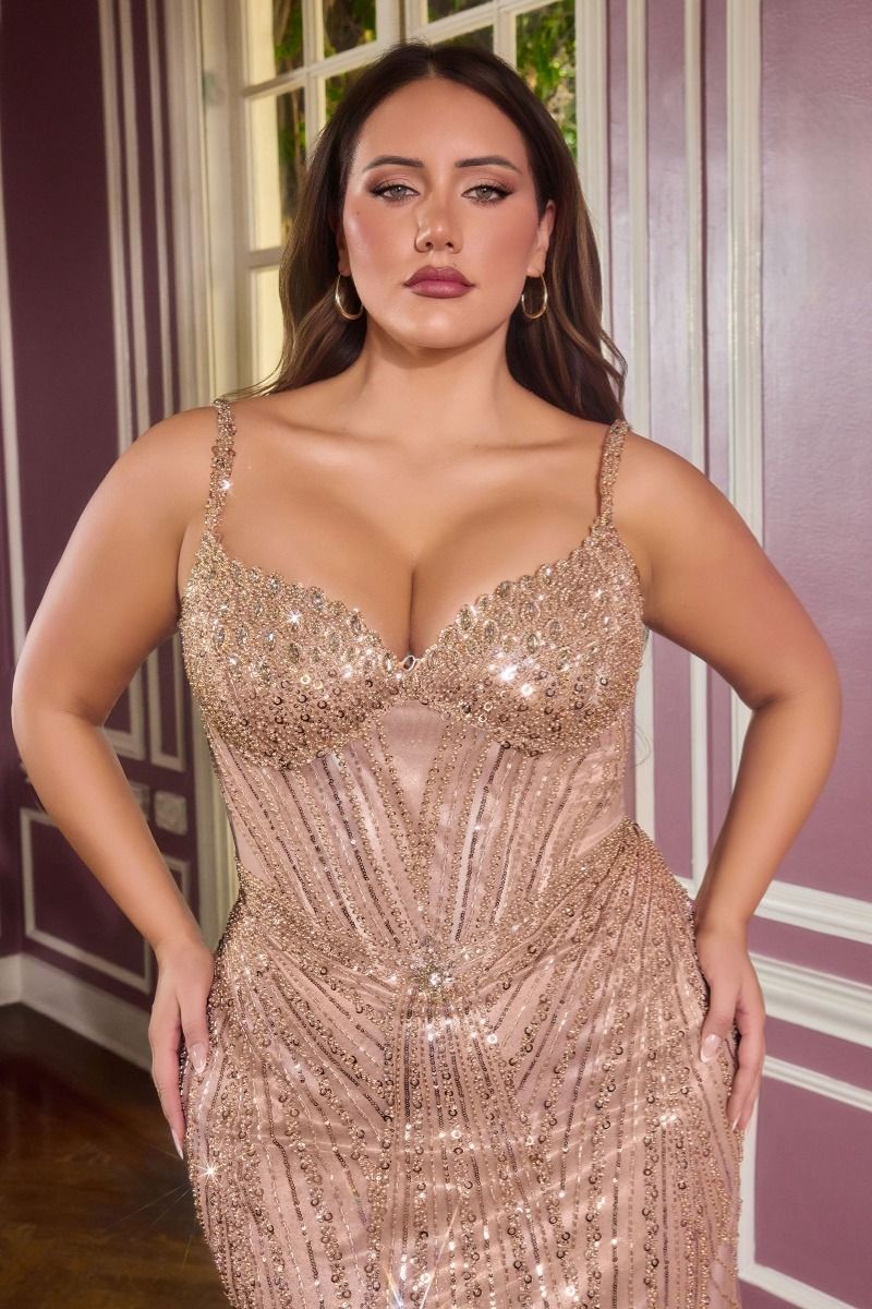 Sweetheart Neckline Fully Beaded Gown By Ladivine CC398C - Women Evening Formal Gown - Curves