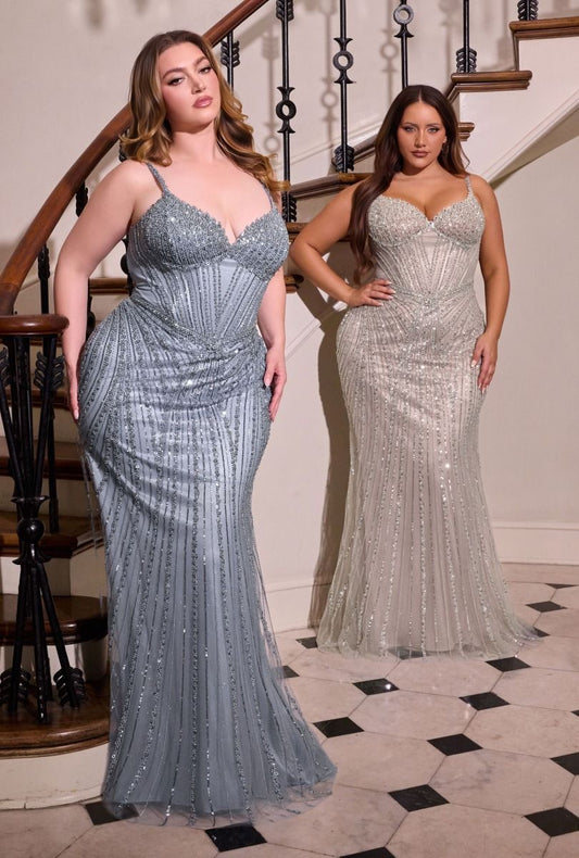 Sweetheart Neckline Fully Beaded Gown By Ladivine CC398C - Women Evening Formal Gown - Curves