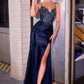 Glitter Spaghetti Straps Leg Slit Gown By Ladivine CC408 - Women Evening Formal Gown - Special Occasion