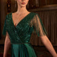 Satin V-Neckline A-Line Gown by Cinderella Divine CC447 - Special Occasion