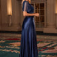 Satin V-Neckline A-Line Gown by Cinderella Divine CC447 - Special Occasion