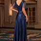 Satin V-Neckline A-Line Gown by Cinderella Divine CC447 - Special Occasion