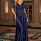 Satin V-Neckline A-Line Gown by Cinderella Divine CC447 - Special Occasion