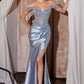 Off The Shoulder Leg Slit Gown By Ladivine CC456 - Women Evening Formal Gown - Special Occasion