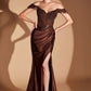 Off The Shoulder Leg Slit Gown By Ladivine CC456 - Women Evening Formal Gown - Special Occasion