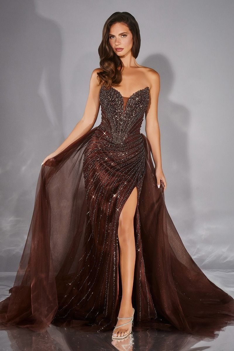 Strapless Sweetheart Leg Slit Gown By Ladivine CC492 - Women Evening Formal Gown - Special Occasion