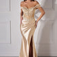 Off The Shoulder High Leg Slit Gown By Ladivine CC494 - Women Evening Formal Gown - Special Occasion