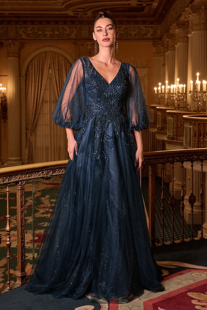 Embellished Layered Tulle A-Line Gown by Cinderella Divine CD0101 - Special Occasion/Curves