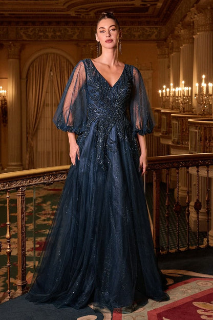 Embellished Layered Tulle A-Line Gown by Cinderella Divine CD0101 - Special Occasion/Curves
