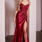 Fitted Satin Mermaid Leg Slit Gown by Cinderella Divine CD0176 - Special Occasion