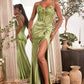 Fitted Satin Mermaid Leg Slit Gown by Cinderella Divine CD0176 - Special Occasion