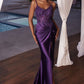 Fitted Satin Mermaid Leg Slit Gown by Cinderella Divine CD0176 - Special Occasion