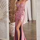 Fitted Satin Mermaid Leg Slit Gown by Cinderella Divine CD0176 - Special Occasion