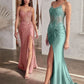 Fitted Satin Mermaid Leg Slit Gown by Cinderella Divine CD0176 - Special Occasion