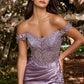 Off the Shoulder Floral Sheath Slit Women Gown by Cinderella Divine CD0186 - Special Occasion/Curves